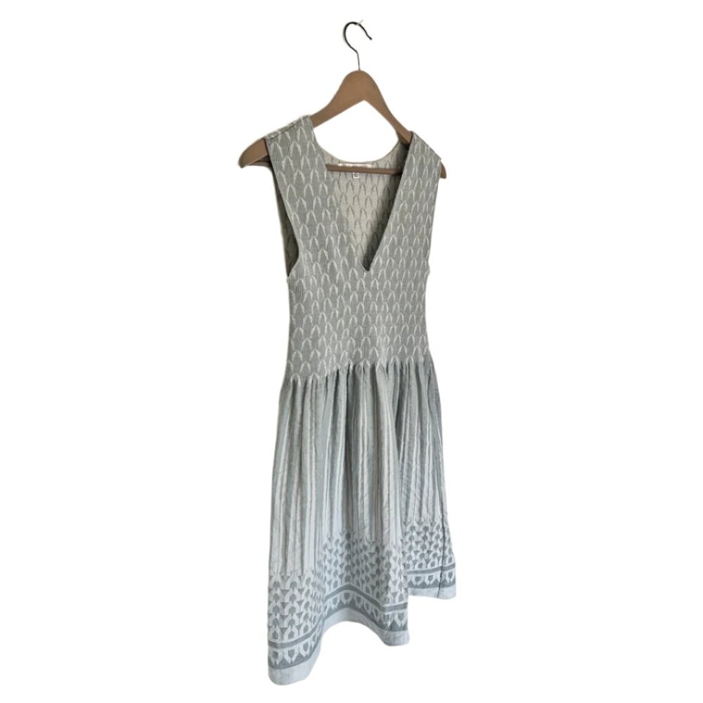 Studio M Sage Green Ruched Tank Dress with Patterned Full Skirt - Size XL